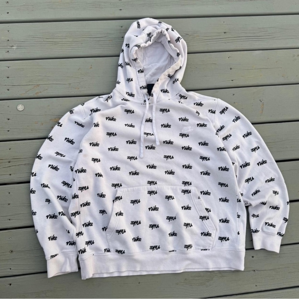 Liberty White Hoodie with Black Logo Pattern